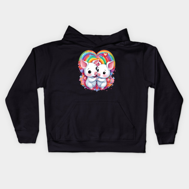 Love Rainbow Baby Pig Kids Hoodie by animegirlnft