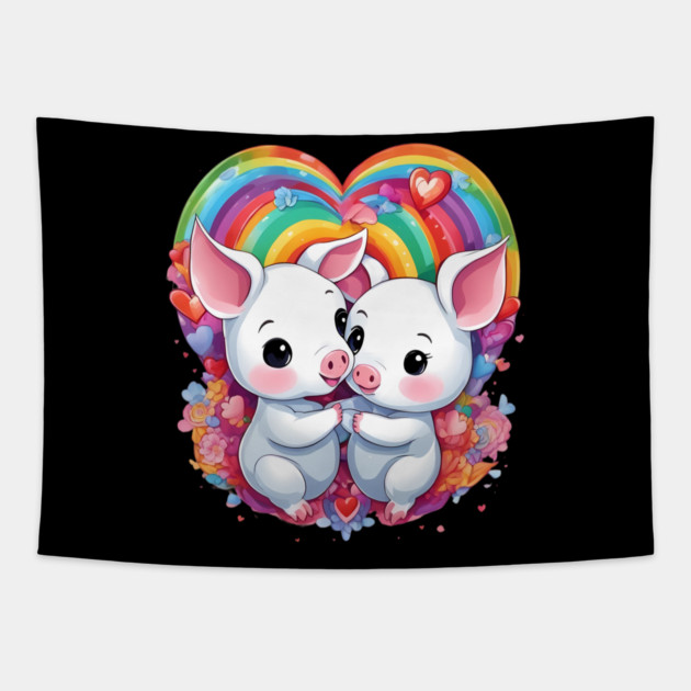 Love Rainbow Baby Pig Tapestry by animegirlnft