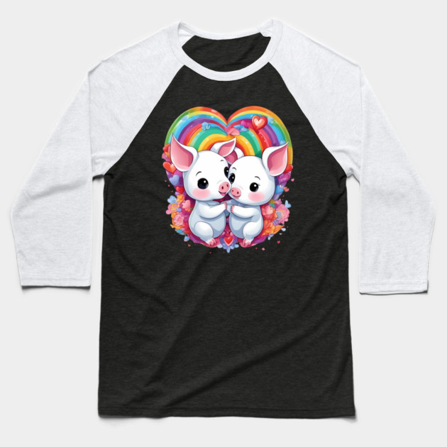 Love Rainbow Baby Pig Baseball T-Shirt by animegirlnft