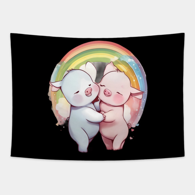 Best Friends Forever Pig Tapestry by animegirlnft