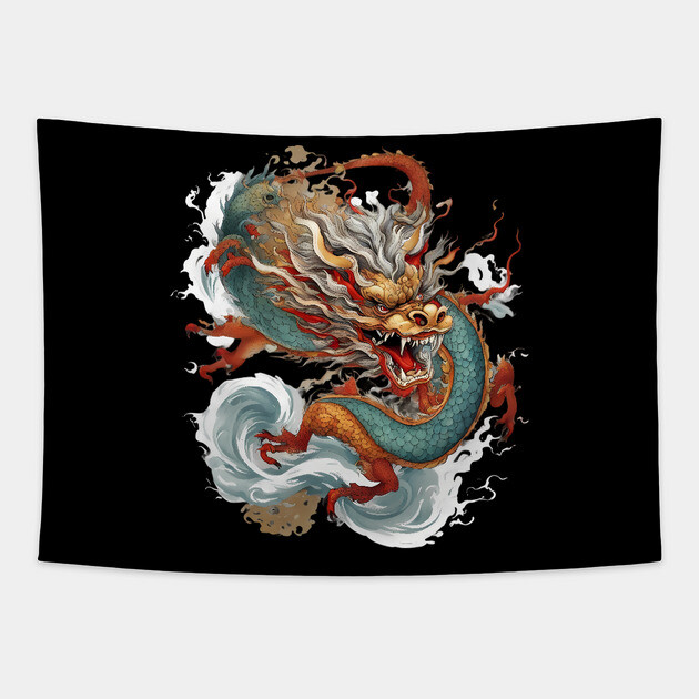 Chinese Dragon Art Tapestry by animegirlnft