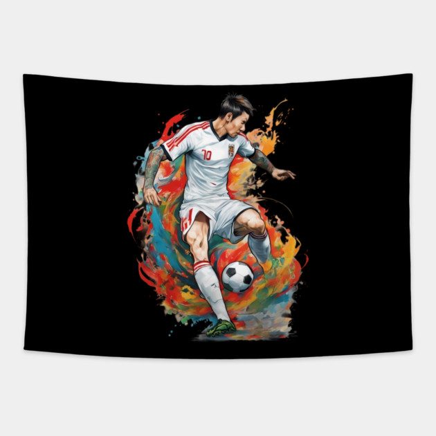 Asian Football Soccer Tapestry by animegirlnft