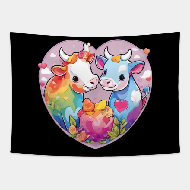 I Love Cow Tapestry by animegirlnft