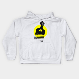 Black Fist Afro Pick, yellow sun Kids Hoodie