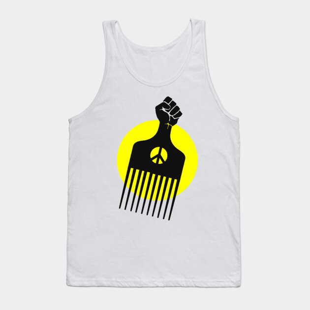 Black Fist Afro Pick, yellow sun Tank Top by UrbanLifeApparel