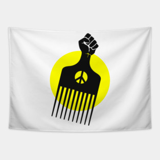 Black Fist Afro Pick, yellow sun Tapestry