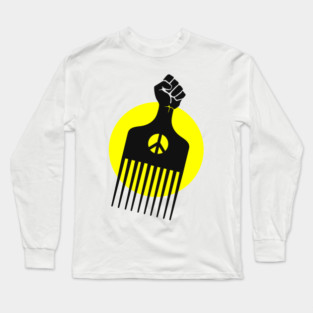 Black Fist Afro Pick, yellow sun Long Sleeve T-Shirt