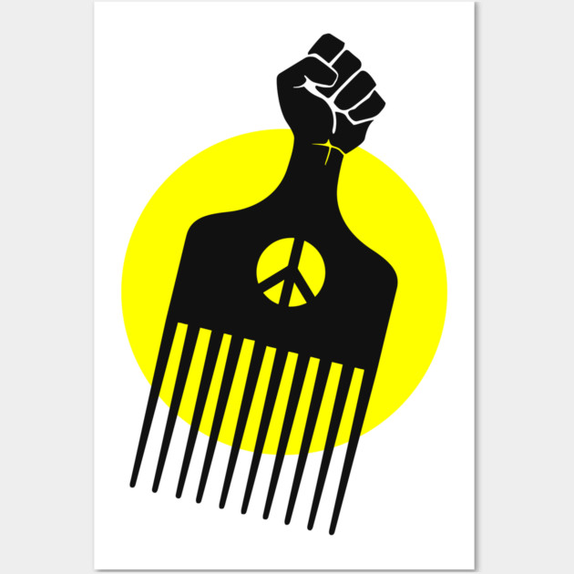 Black Fist Afro Pick, yellow sun Wall Art by UrbanLifeApparel
