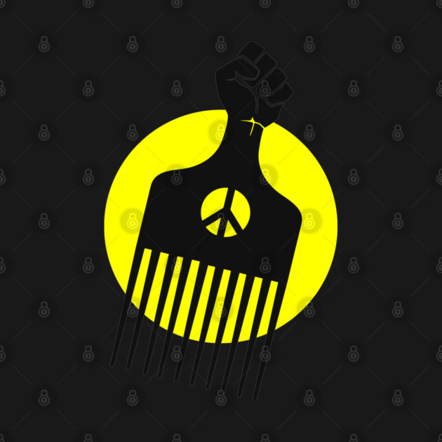 Black Fist Afro Pick, yellow sun by UrbanLifeApparel