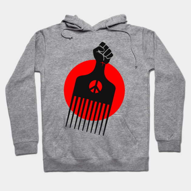 Black Fist Afro Pick, Red sun Hoodie by UrbanLifeApparel