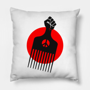 Black Fist Afro Pick, Red sun Pillow