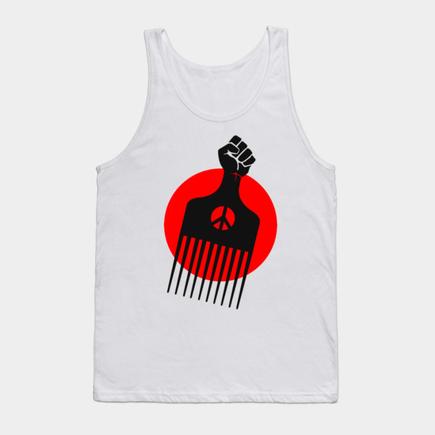 Black Fist Afro Pick, Red sun Tank Top by UrbanLifeApparel