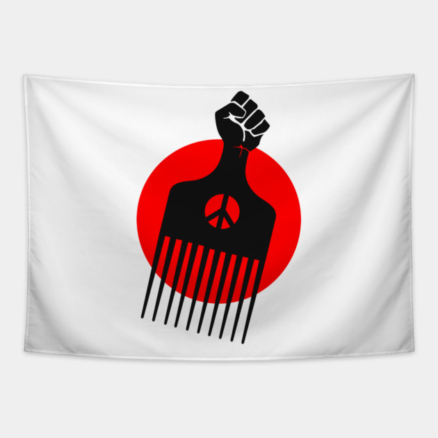 Black Fist Afro Pick, Red sun Tapestry by UrbanLifeApparel
