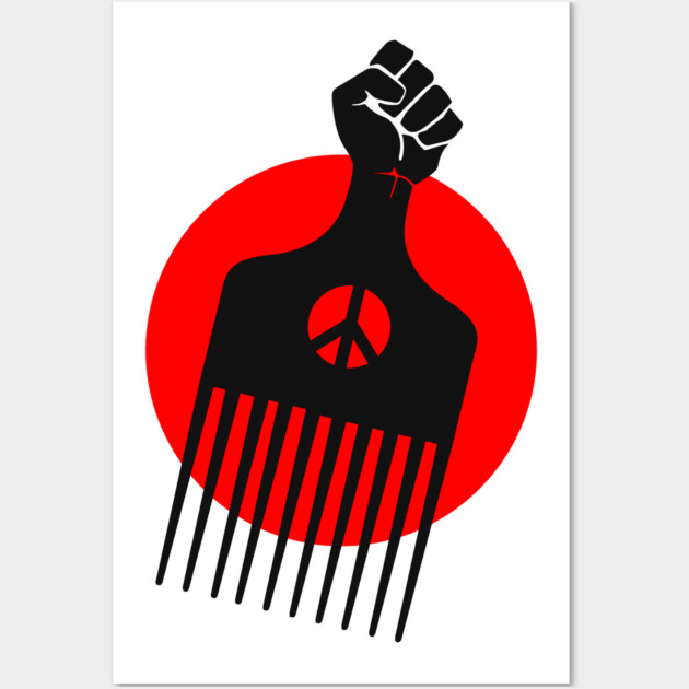 Black Fist Afro Pick, Red sun Wall Art by UrbanLifeApparel