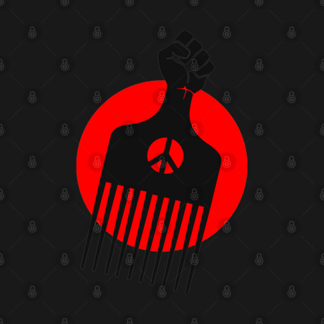 Black Fist Afro Pick, Red sun by UrbanLifeApparel