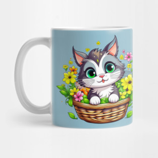 Spring Easter Cute Cat in Flowers Mug