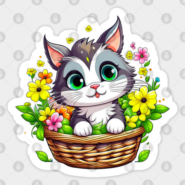 Spring Easter Cute Cat in Flowers Sticker by HolidayBug