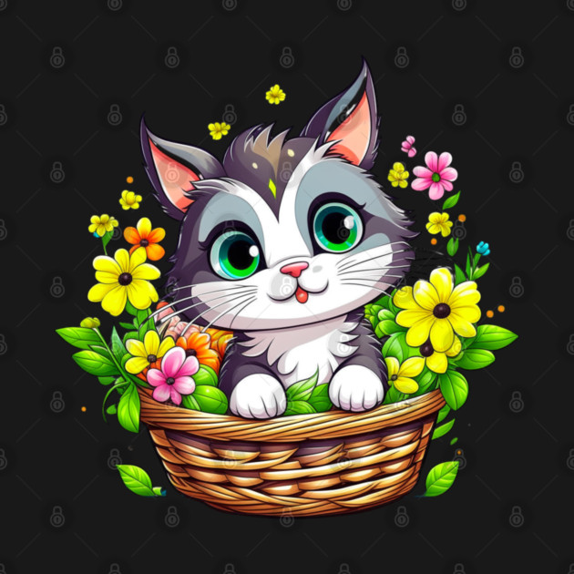 Spring Easter Cute Cat in Flowers by HolidayBug