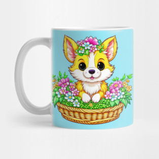 Spring Easter Cute Dog in Flowers Mug
