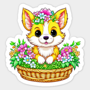 Spring Easter Cute Dog in Flowers Sticker