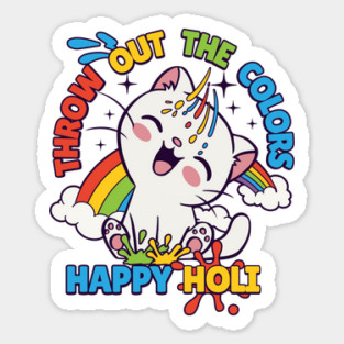 Happy Holi Cat Sticker