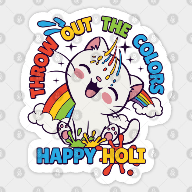 Happy Holi Cat Sticker by HolidayBug