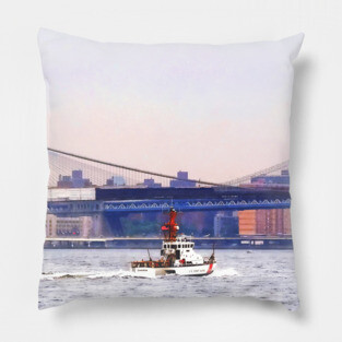 Coast Guard Cutter Near Brooklyn Bridge Pillow