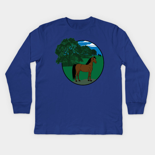 A Morgan in a field of Oaks Kids Long Sleeve T-Shirt by DickinsonDesign