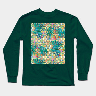 Muted Moroccan Mosaic Tiles with Palm Leaves Long Sleeve T-Shirt