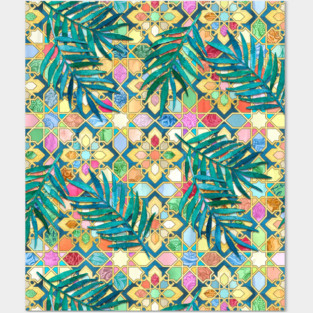 Muted Moroccan Mosaic Tiles with Palm Leaves Posters and Art