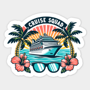 Cruise Squad - Tropical Cruise Ship & Sunset Design Sticker