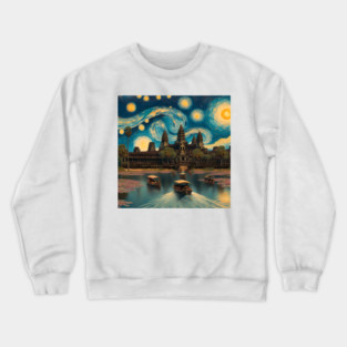 Angkor Wat, Cambodia, in the style of Vincent van Gogh's Starry Night Crewneck Sweatshirt