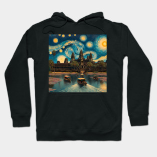 Angkor Wat, Cambodia, in the style of Vincent van Gogh's Starry Night Hoodie