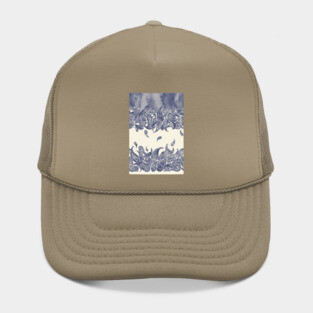 Monochrome Paisley Rain in Blue and Cream Hat