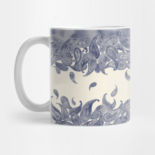 Monochrome Paisley Rain in Blue and Cream Mug