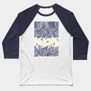 Monochrome Paisley Rain in Blue and Cream Baseball T-Shirt