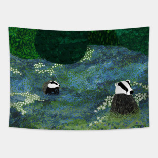 Badgers in Bluebells Tapestry