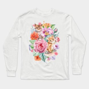 Kittens in flowers I Long Sleeve T-Shirt