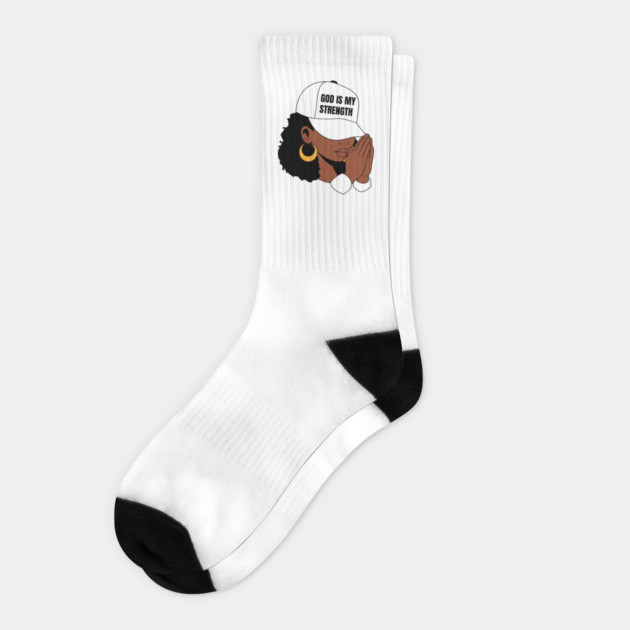 God is My Strength, Black Woman Praying Socks by UrbanLifeApparel