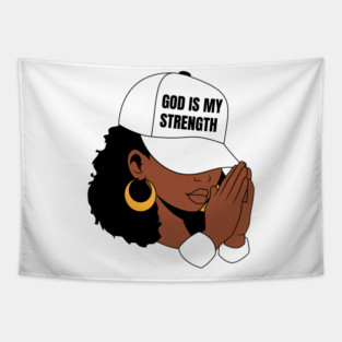 God is My Strength, Black Woman Praying Tapestry