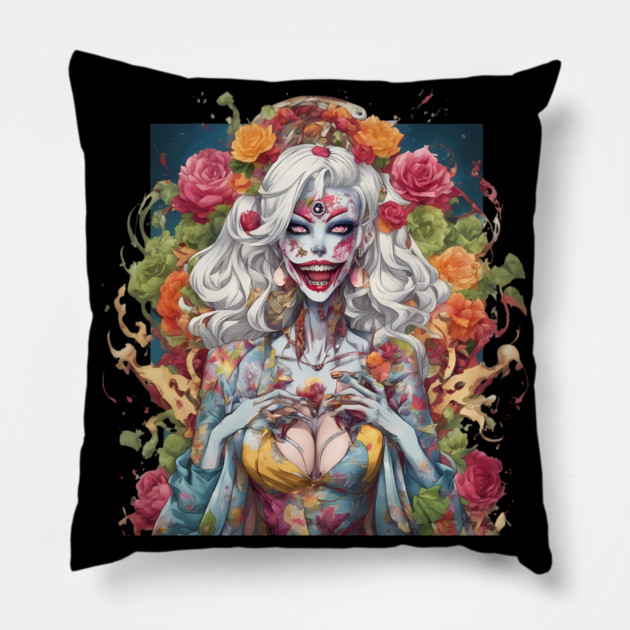 Lunatic Evil Female Clown Pillow by animegirlnft