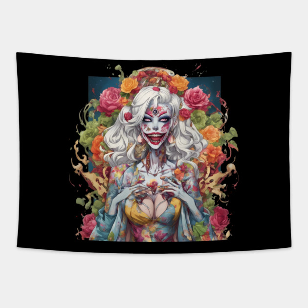 Lunatic Evil Female Clown Tapestry by animegirlnft