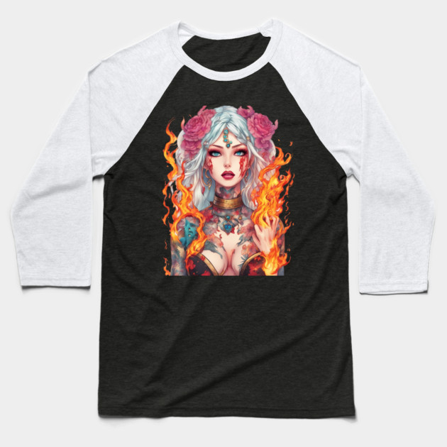 Hell Fire She Devil Baseball T-Shirt by animegirlnft