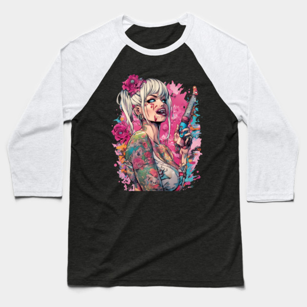 Mentally Deranged Girl Baseball T-Shirt by animegirlnft