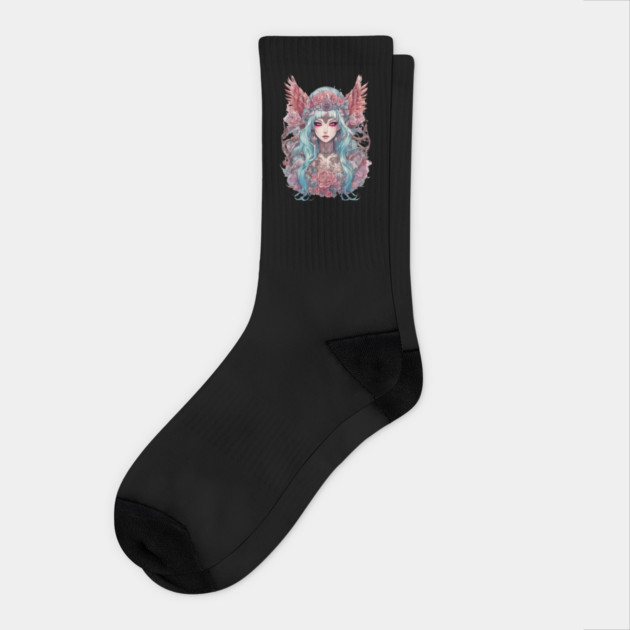 Sad Anime Fallen Angel Socks by animegirlnft