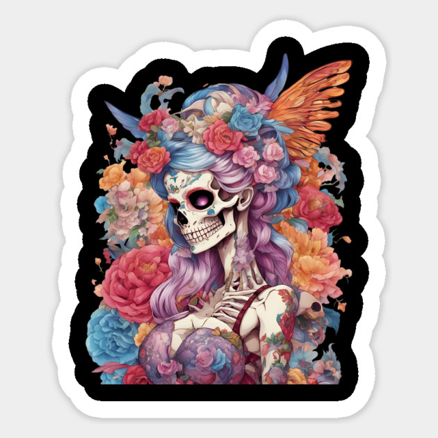 Dead Girl Skull Tattoo Sticker by animegirlnft