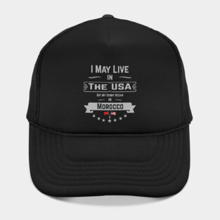 I May Live in The USA But My Story Began in Morocco T-Shirt, Moroccan Roots, American Flag Morocco Gifts, Birthday Present Hat