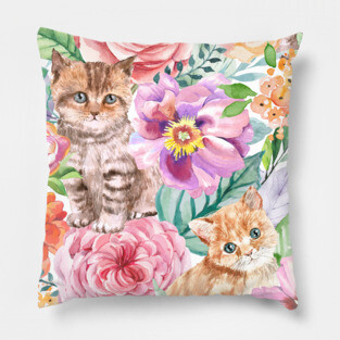 Kittens in flowers III Pillow