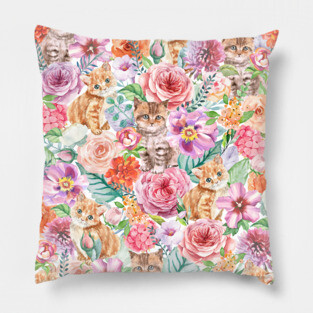 Kittens in flowers IV Pillow