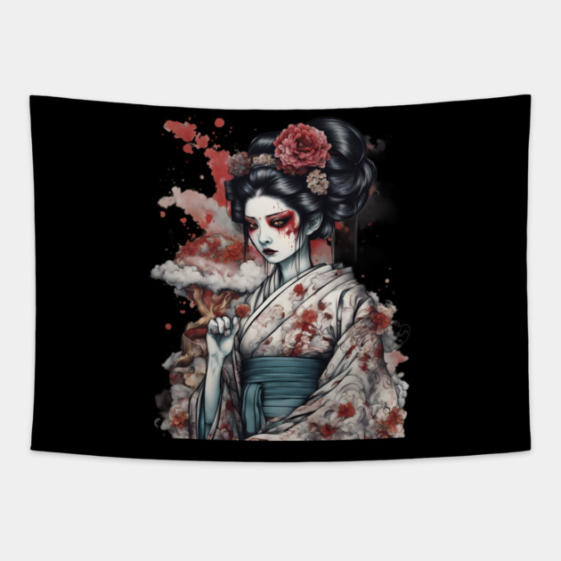Geisha Demon Tapestry by animegirlnft